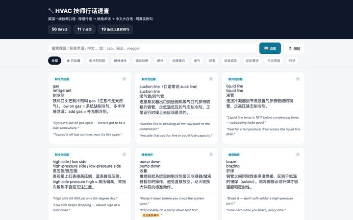 HVAC 技师行话速查 界面截图